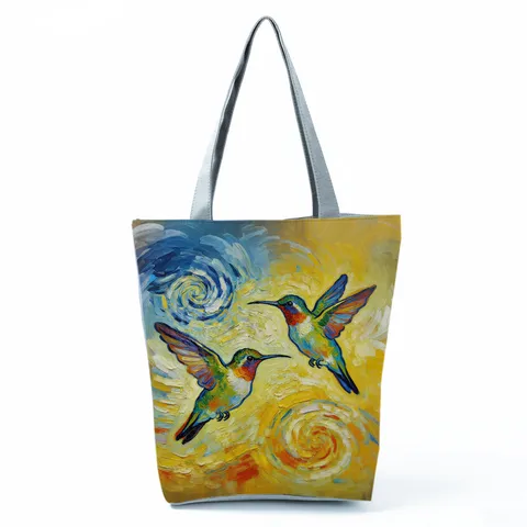 Bolso de Mano de Moda para Mujer con Estampado de Colibrí Gran Capacidad Bolso de Hombro de Poliéster Con Cremallera Bolso Casual Estampado Floral para Diario Viaje