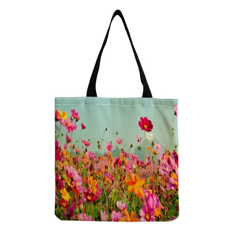 Borsa Tote con Stampa Floreale in Lino Donna Borsa a Tracolla Casual Grande Capacità per Shopping Viaggi Studente