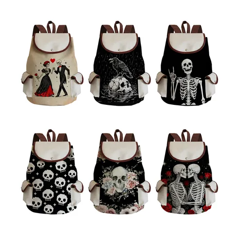 Sac à Dos en Toile à Imprimé Crâne Gothique pour Femme Sac d'École de Grande Capacité pour Étudiant Sac à Dos de Voyage