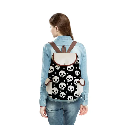 Sac à Dos en Toile à Imprimé Crâne Gothique pour Femme Sac d'École de Grande Capacité pour Étudiant Sac à Dos de Voyage