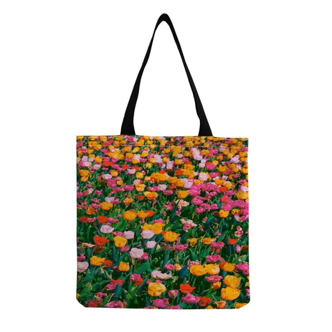 Borsa Tote con Stampa Floreale in Lino Donna Borsa a Tracolla Casual Grande Capacità per Shopping Viaggi Studente