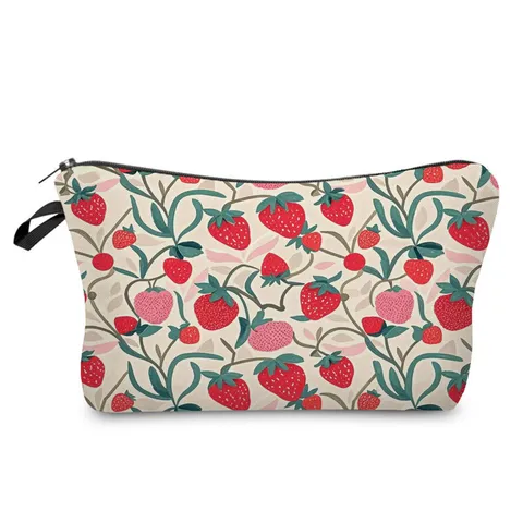 Polyester Fruit Printed Makeup Bag Portable Travel Cosmetic Storage Pouch Zipper Handheld Organizer Bag Daily Use Case Women Men
