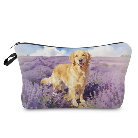 Dog Print Cosmetic Bag Polyester Toiletry Storage Bag Portable Makeup Pouch With Zipper Animal Pattern Wash Bag For Travel Everyday Use