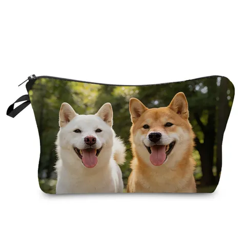 Dog Print Cosmetic Bag Polyester Toiletry Storage Bag Portable Makeup Pouch With Zipper Animal Pattern Wash Bag For Travel Everyday Use