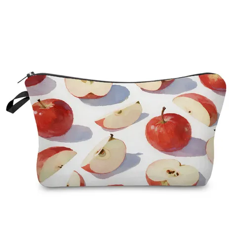 Polyester Fruit Printed Makeup Bag Portable Travel Cosmetic Storage Pouch Zipper Handheld Organizer Bag Daily Use Case Women Men