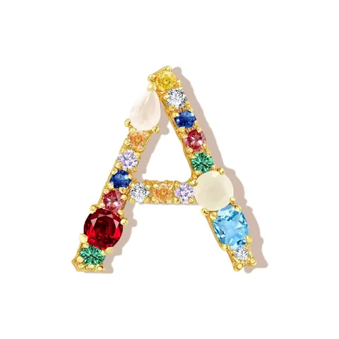 Westerse Stijl Koperen Alfabet Hanger Met Kleurrijke Strass Ingelegde Letter Ketting Charme Voor Sieraden Maken Vrouwen Mode Accessoire