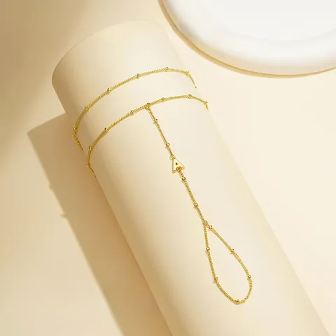 Bracelet Relié À Une Bague En Cuivre Plaqué Or Avec Initiale Pour Femme Bracelet Chaîne De Main Minimaliste Bijou De Mode