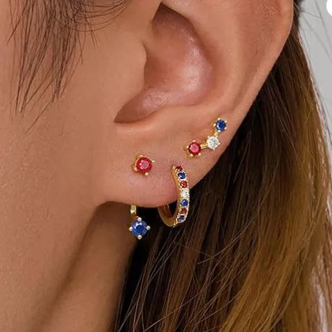 Fashion Copper Colorful Birthstone Stud Earrings Rhinestone Geometric Hoop Earrings For Women Girls Versatile Jewelry Gift