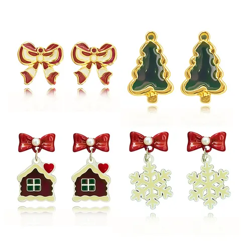 Orecchini Serie Natalizia in Lega Smalto e Strass per Donna Orecchini a Lobo Renna Pupazzo di Neve Albero Gioielli Regalo