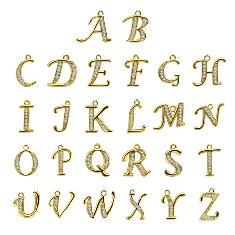 Koper Micro Strass 26 Engelse Letters Hanger A-Z Alfabet Bedeltjes Voor DIY Ketting Armband Maken Vrouwen Sieraden Accessoires