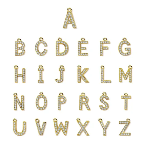 Mode Koper Goud Strass Alfabet Letter Hanger Bedel Voor Sieraden Maken DIY Ketting Armband Accessoires Prachtige Sieraden