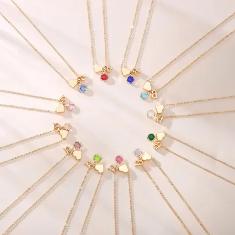 Collana con Iniziale in Rame da Donna Ciondolo a Cuore Pietra Natale Collana Oro Strass Gioielli da Collo Regalo