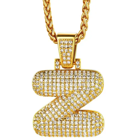 Collana con Pendente a Lettera Iniziale in Rame Placcato Oro Hip Hop per Uomo Catena a Clavicola con Corona Alfabeto Strass Gioielli