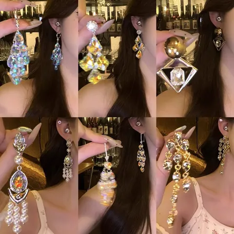 Luxe Kunstmatig Kristal Kwastje Oorbellen Glinsterende Strass Geometrische Hangoorbellen Voor Dames Banket Feest Sieraden