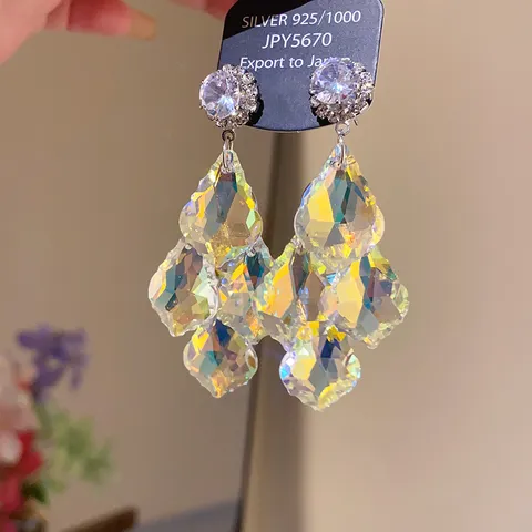 Luxe Kunstmatig Kristal Kwastje Oorbellen Glinsterende Strass Geometrische Hangoorbellen Voor Dames Banket Feest Sieraden