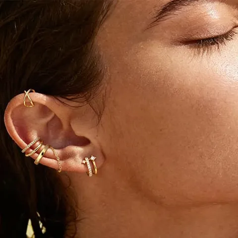 Stainless Steel Rhinestone Ear Cuff Hoop Earrings Set For Women Geometric Star Chain Cartilage Non Piercing Earrings Holiday Jewelry Gift