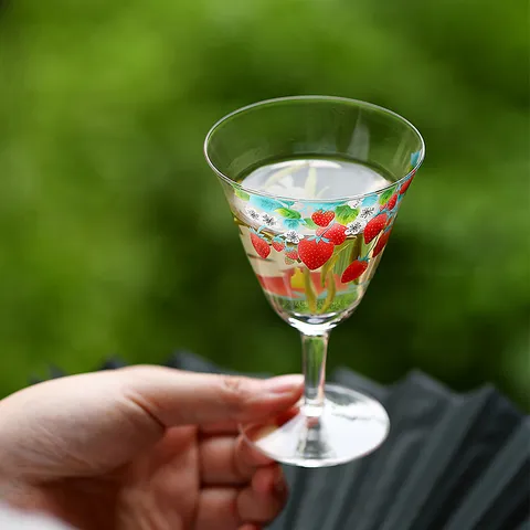 Strawberry Rabbit Hand-Painted Glass Tea Cup Stemmed Heat-Resistant Clear Tasting Cup For Women Home Office Drinkware