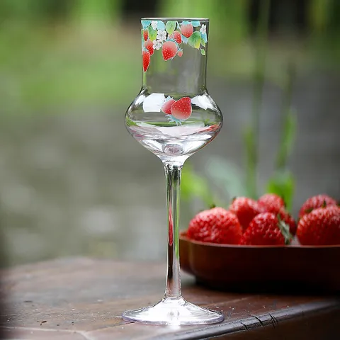 Cute Strawberry Printed Glass Goblet Teacup High Borosilicate Heat Resistant Glass Water Cup Personal Tasting Cup For Women Home Daily Drinkware