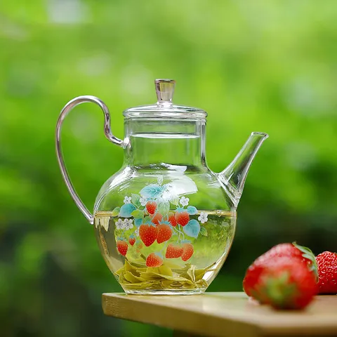 Cute Strawberry Rabbit Borosilicate Glass Teapot Heat Resistant Glass Tea Pot With Handle Lid For Loose Leaf Tea Home Office