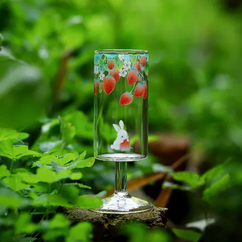 High Borosilicate Glass Goblet Strawberry Rabbit Pattern Tea Tasting Cup Heat Resistant Mini Household Drinking Cup 110ml Glass