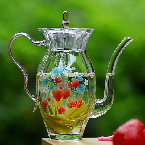Théière En Verre Borosilicaté Résistant À La Chaleur Avec Motif De Fraise Et Lapin Pour La Cuisine De La Maison Et Le Bureau