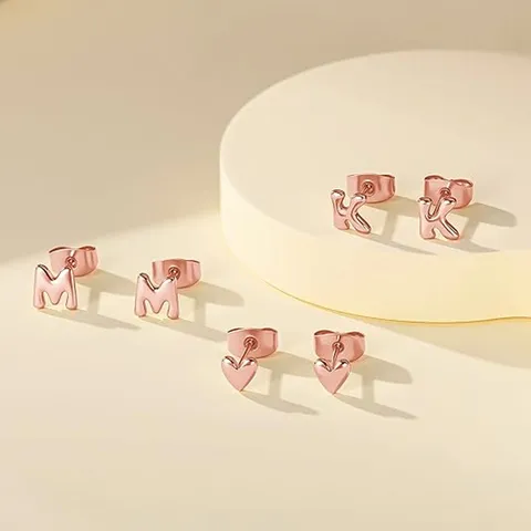Orecchini a Bottone con Alfabeto a Cuore in Rame e Strass Orecchini con Lettere Iniziali Placcati Oro per Gioielli da Donna