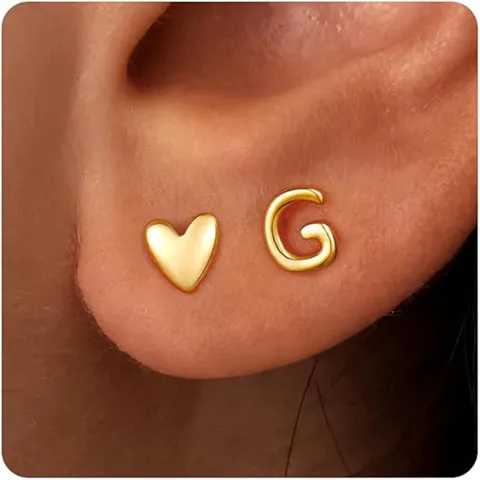 Orecchini a Bottone con Alfabeto a Cuore in Rame e Strass Orecchini con Lettere Iniziali Placcati Oro per Gioielli da Donna