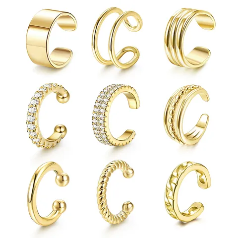 Minimalist Gold Silver Plated Copper Ear Cuffs Non Pierced Ear Clips Painless Wave Twisted Rhinestone Earring Jewelry For Unisex