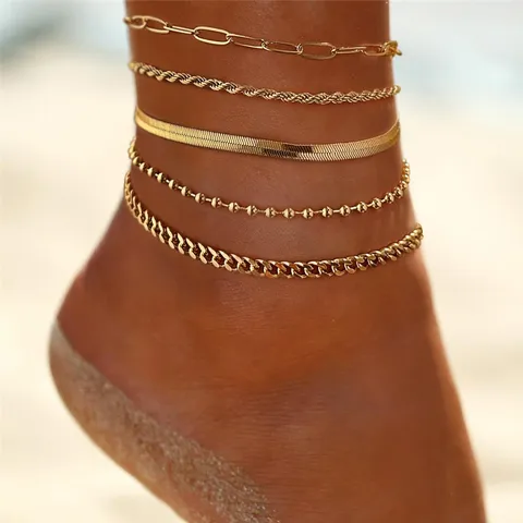 Stainless Steel Multilayer Layered Anklets For Women Cuban Snake Link Chain Minimalist Summer Beach Jewelry Accessories