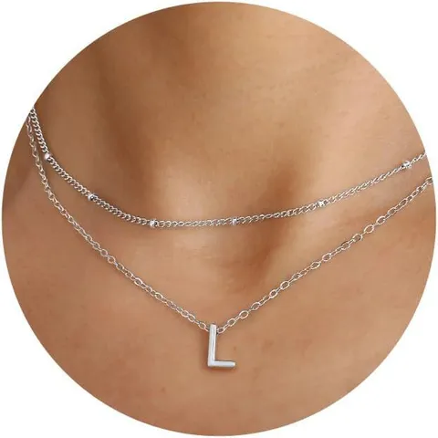 Collana a Doppio Strato con 26 Lettere Iniziali per Donne Europee e Americane in Acciaio Inossidabile con Perline di Riso Collana a Girocollo