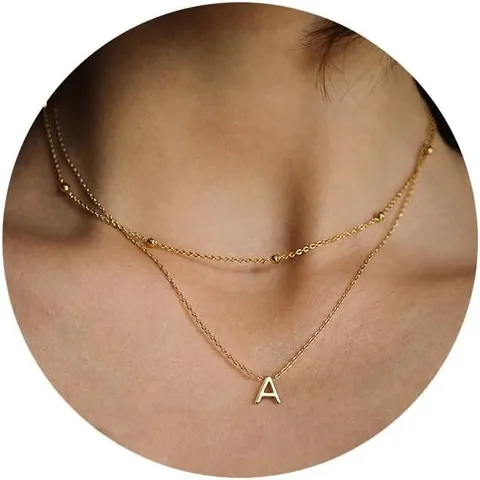 Collana a Doppio Strato con 26 Lettere Iniziali per Donne Europee e Americane in Acciaio Inossidabile con Perline di Riso Collana a Girocollo