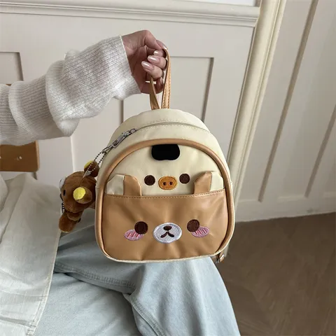Cute Cartoon Bear PU Leather Casual Mini Backpack Women Student Commuting School Book Bag With Doll Pendant