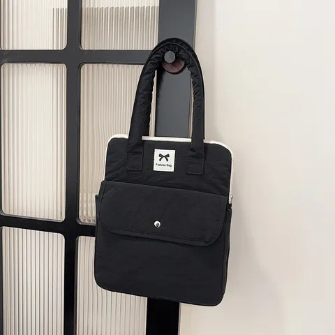 Minimalistische Gesteppte Nylon Laptoptasche Süße Schleife Handtasche Tragbare Puffer iPad Aufbewahrungstasche Geschäfts Pendler Aktentasche