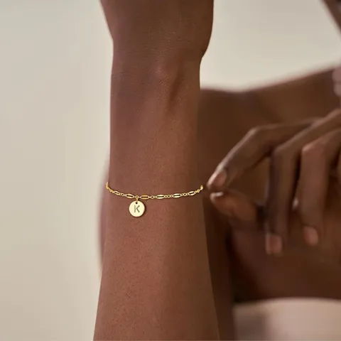 Mode Cuivre Or Chaîne À Maillons Doigt Bracelet Pour Femmes Minimaliste Disque Initiale Charme Bague-Lié Bracelet Bijoux