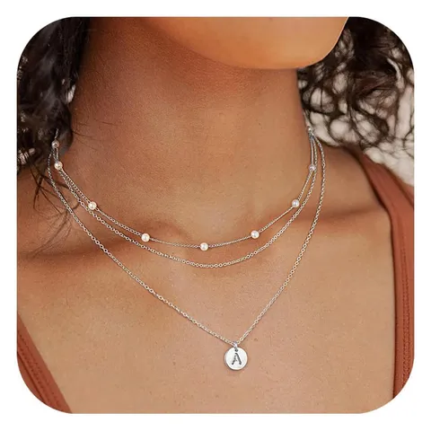Collana Moneta Multistrato Moda Rame Perle Artificiali Pendente Rotondo Iniziale Collane per Donna Gioielli Regalo