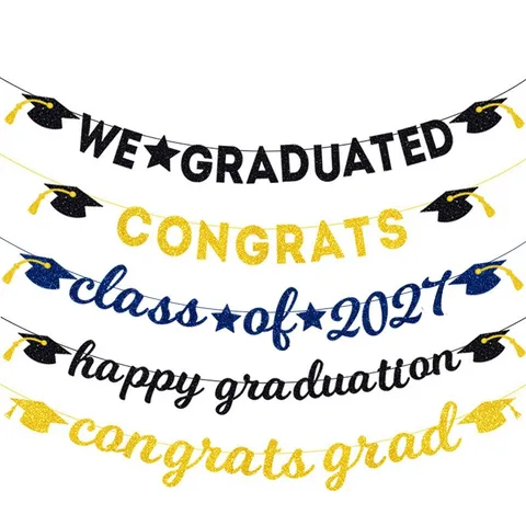 Graduation Banner Glitter Paper Congrats Grad Class Of 2026 Party Decoration Backdrop Photo Props Garland