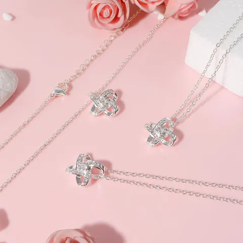 Women Fashion Copper Necklace Heart Knot Pendant Necklace Silver Gold Plated Artificial Pearl Rhinestone Bridesmaid Wedding Gift Jewelry