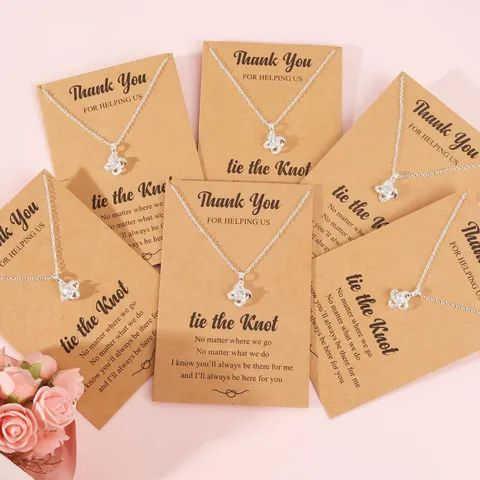 Women European Elegant Love Knot Pendant Necklace With Greeting Card Copper Rhinestone Circular Design Wedding Bridesmaid Jewelry Gift