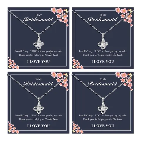 Women European Elegant Love Knot Pendant Necklace With Greeting Card Copper Rhinestone Circular Design Wedding Bridesmaid Jewelry Gift