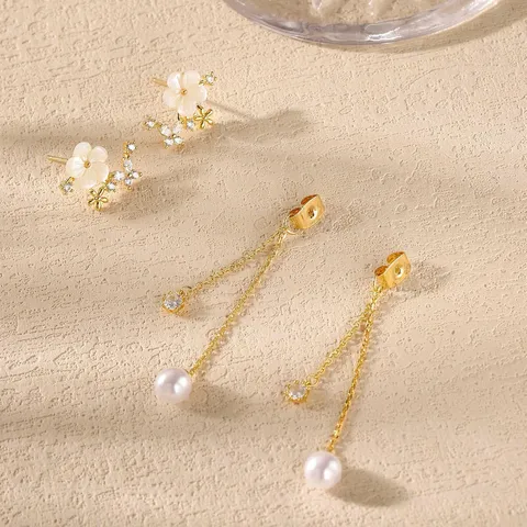 Lussuosi Orecchini a Nappa Lunga con Zirconia e Perle Artificiali per Donna Eleganti Orecchini a Pendente Fiore Foglia Farfalla Gioielli