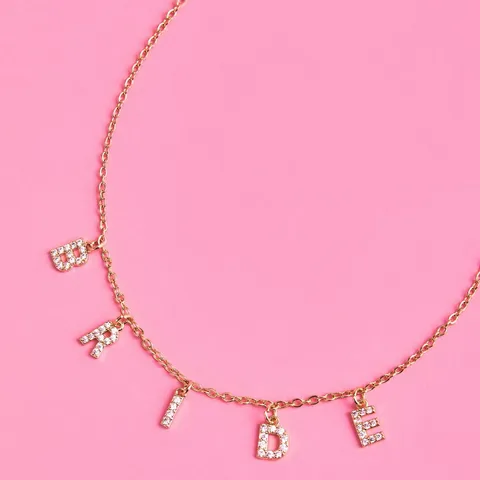 Personalized Copper Rhinestone Bride Letter Pendant Necklace Sparkling Crystals Neck Chain Wedding Jewelry Gift For Bridesmaids Women