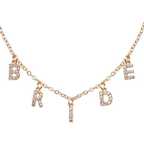Personalized Copper Rhinestone Bride Letter Pendant Necklace Sparkling Crystals Neck Chain Wedding Jewelry Gift For Bridesmaids Women