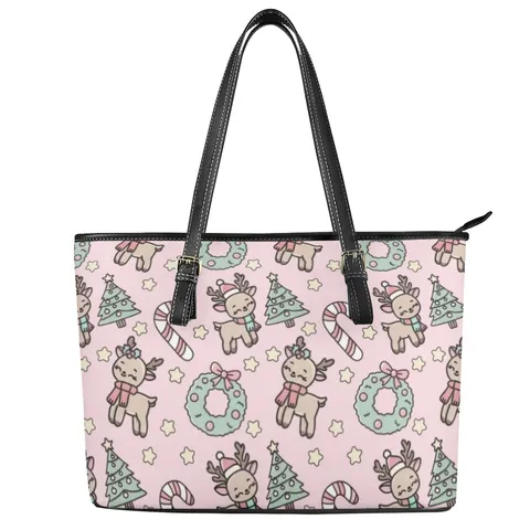 Bolso Tote para Mujer Estampado Muñeco de Nieve de Navidad Bolso de Mano de Cuero PU Moda Callejera Bolso de Hombro Regalo