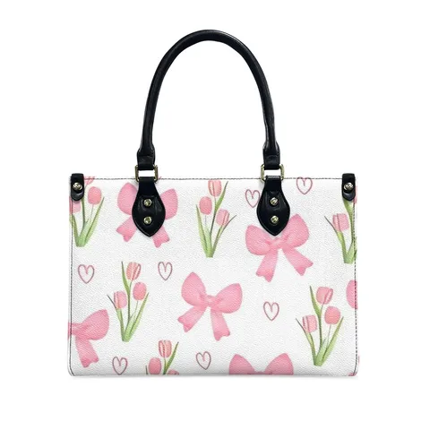 Women Fashion PU Leather Handbag Large Capacity Crossbody Bag Mother Day Gift Bow Printed Tote Bag For Ladies Travel Daily Shoulder Bag