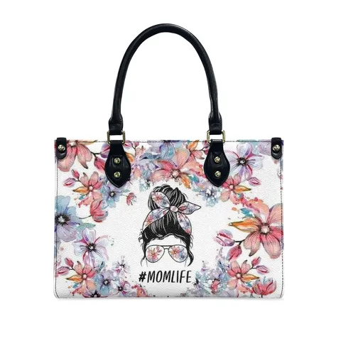 Mother's Day Sunflower Floral Print Tote Bag Large Capacity PU Leather Handbag For Women Stylish Shoulder Bag Momlife Gifts