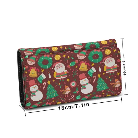 Women's Christmas Santa Claus Print Long Wallet PU Leather Bi-fold Clutch Bag Festive Gift Card Holder Phone Purse