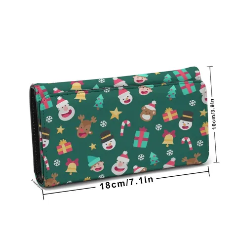 Women's Christmas Santa Claus Print Long Wallet PU Leather Bi-fold Clutch Bag Festive Gift Card Holder Phone Purse
