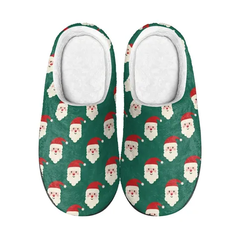 Weihnachten Weihnachtsmann Bedruckt Plüsch Hausschuhe Lässig Warm Fleece Gefüttert Geschlossene Zehe Hausschuhe Rutschfest TPR Sohle Innen Schuhe Für Unisex