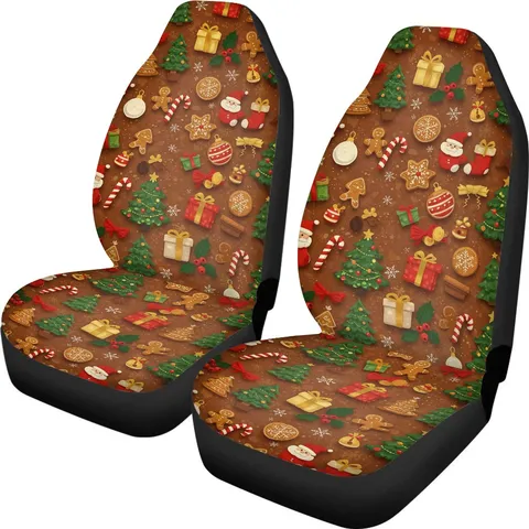 Christmas Gingerbread Man Print Car Seat Covers Universal Fit Auto Front Seat Protector Polyester Spandex Interior Decor Set