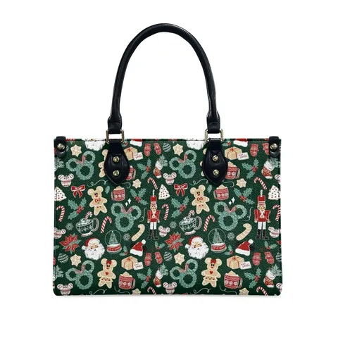 Women PU Leather Christmas Gingerbread Man Print Tote Handbag Large Capacity Crossbody Single Shoulder Bag Festive Daily Gift Casual Bag